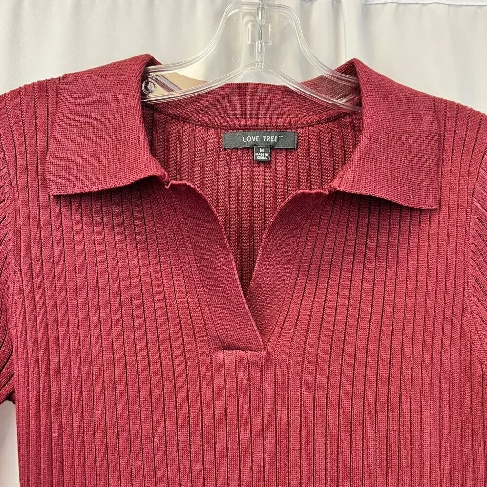 Love Tree Bodycon Sweater Dress Long Sleeve Burgundy Ribbed Size Medium